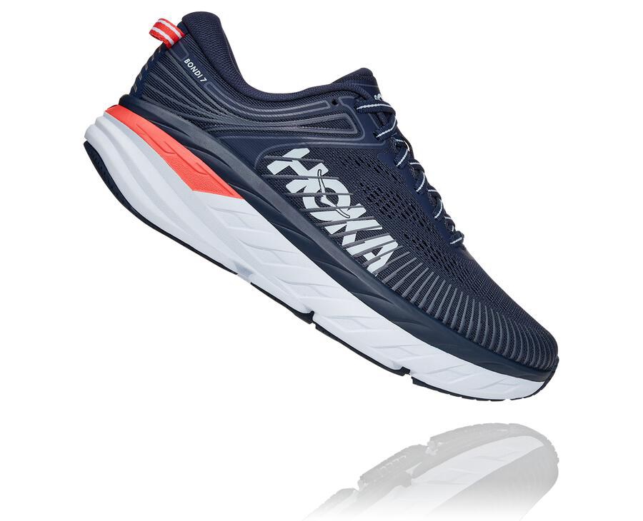 Hoka One One Bondi 7 Löparskor Dam - Marinblå/Vita - OXGUP-1576